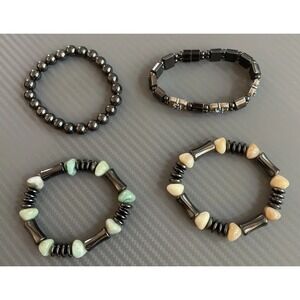 Vintage Lot of 4 Agate & Amazonite Hematite Magnetic Bracelets Beaded